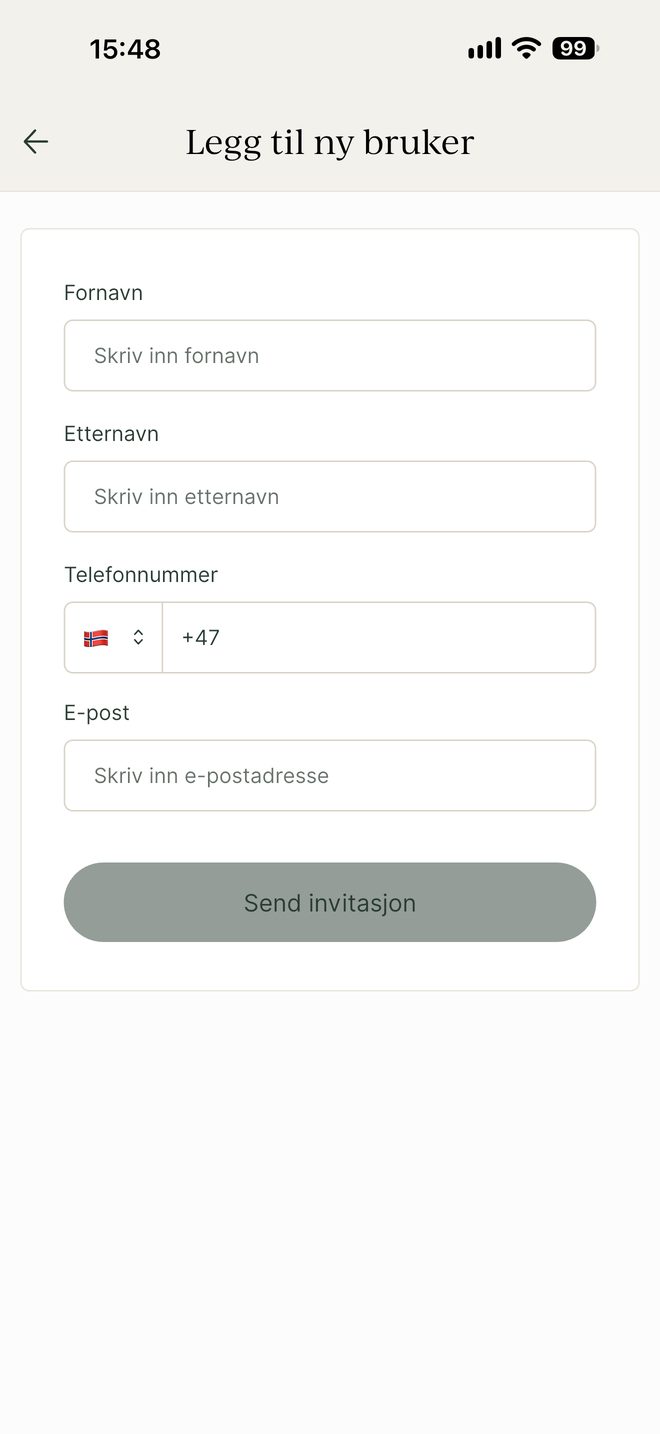 Skjema for å invitere en ny bruker til hytta