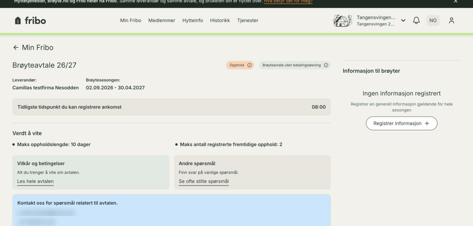 Avtaledetaljer i portalen med sesong, grenser og informasjon til brøyter