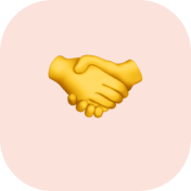 Icône d'une poignée de main jaune sur fond rose clair, symbolisant l'accompagnement ou le partenariat.