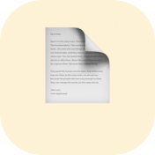 Icône d'un document avec un coin supérieur droit plié, montrant du texte flou sur un fond beige clair.