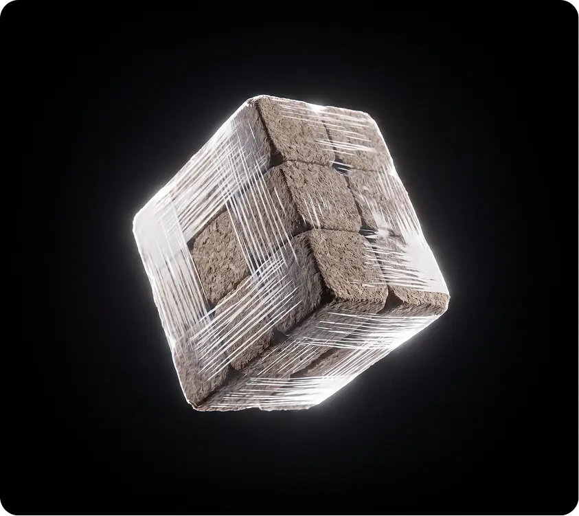 Wrapped pallet blocks cut to length