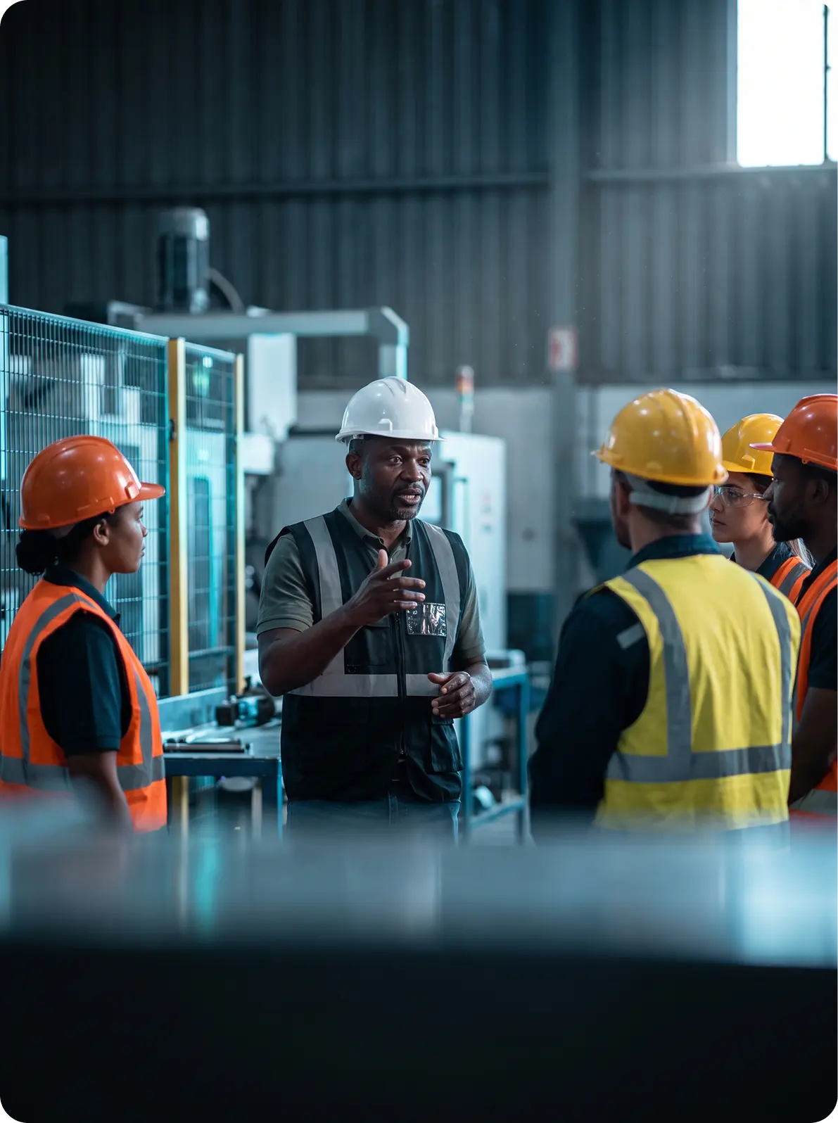 Quality and safety briefing on the production floor