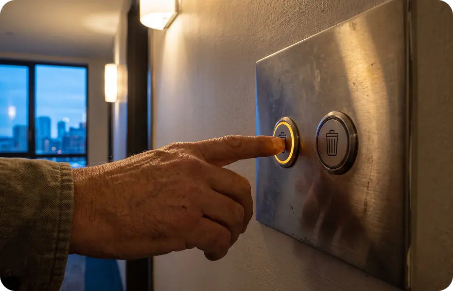 Two-button waste chute in a residential tower