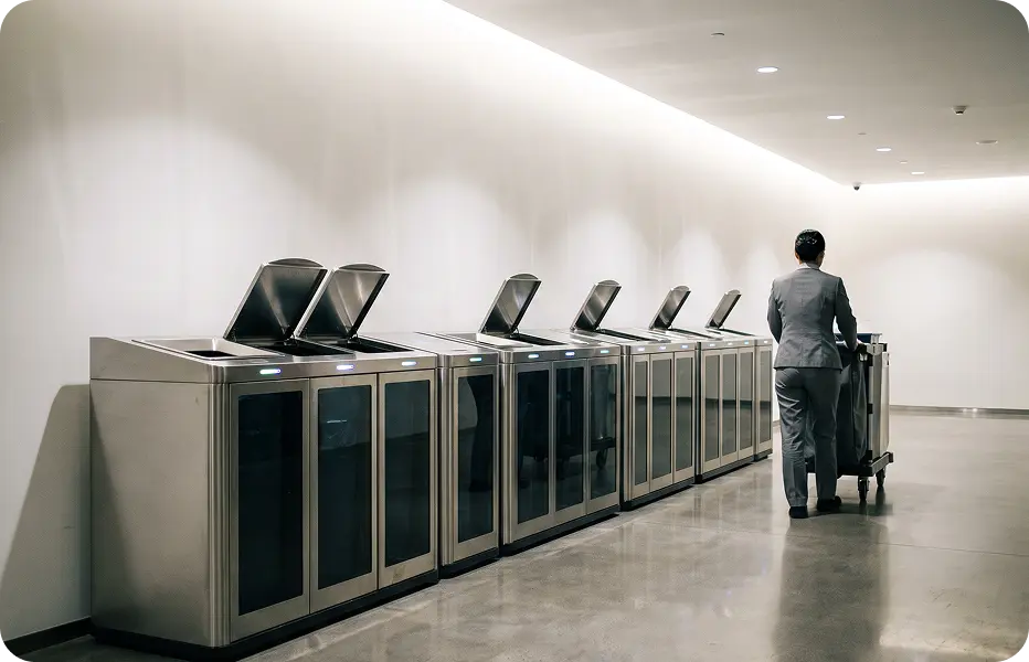 Automated sorting stations along a service corridor