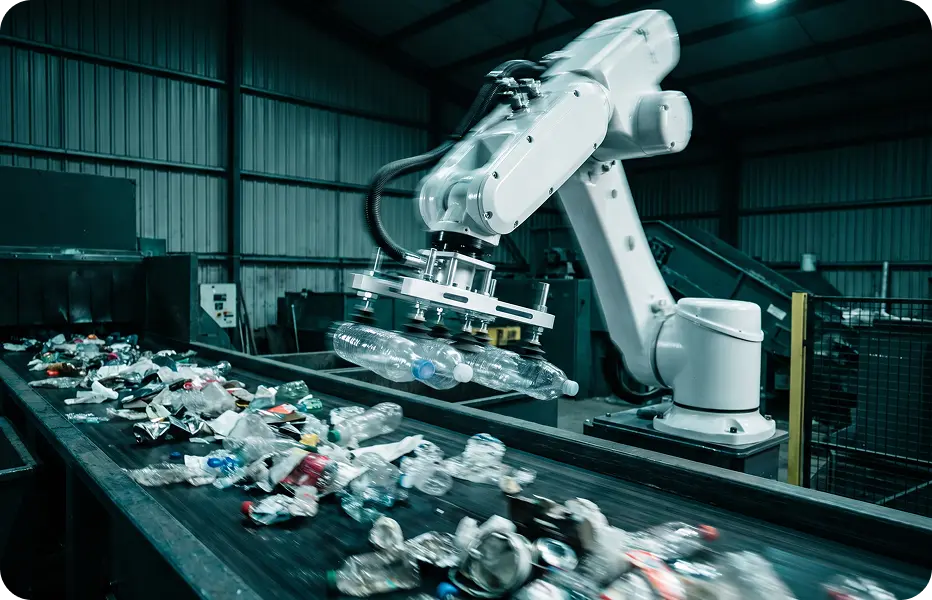 Robotic sorter separating bottles on a recycling line
