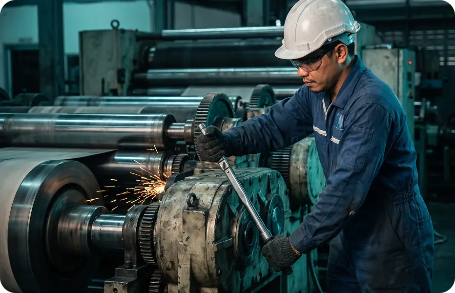 In-house engineer maintaining a corrugator
