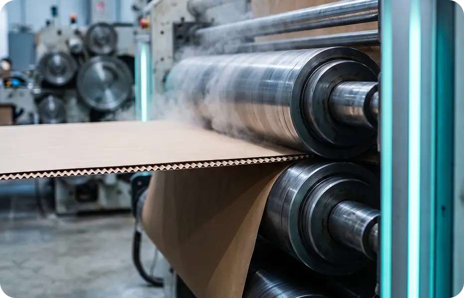 Corrugator forming fluting and bonding it to liner
