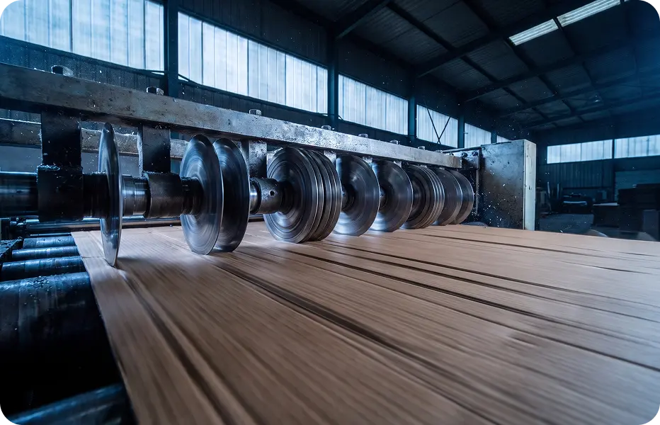 Slitter-scorer cutting corrugated board to width