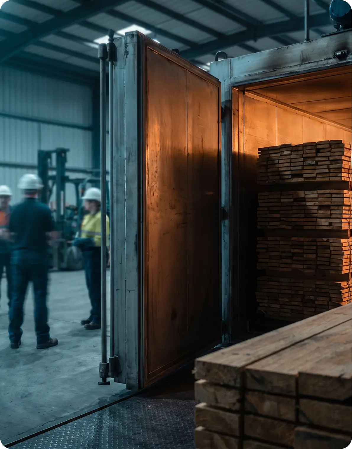 Timber inside a heat-treatment kiln