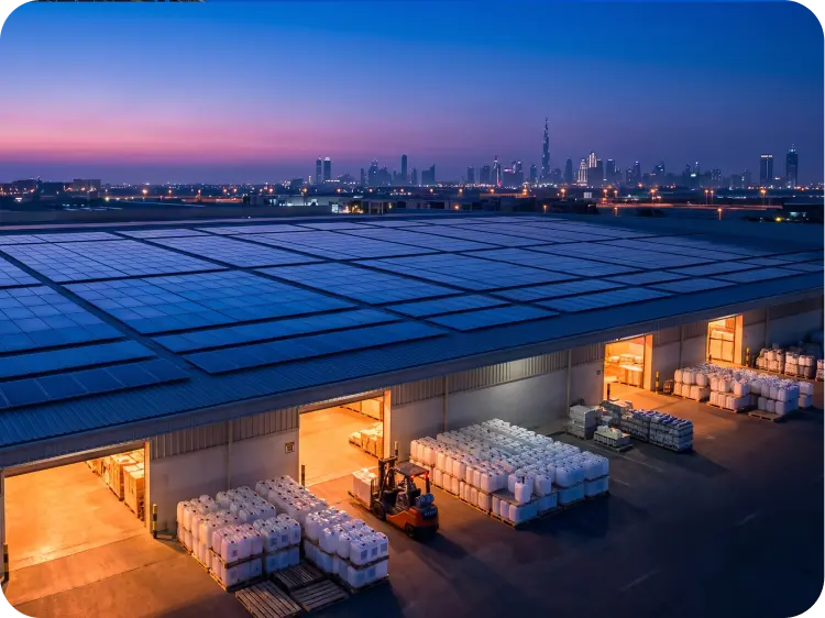 Senan Industry plant and warehouse at dusk