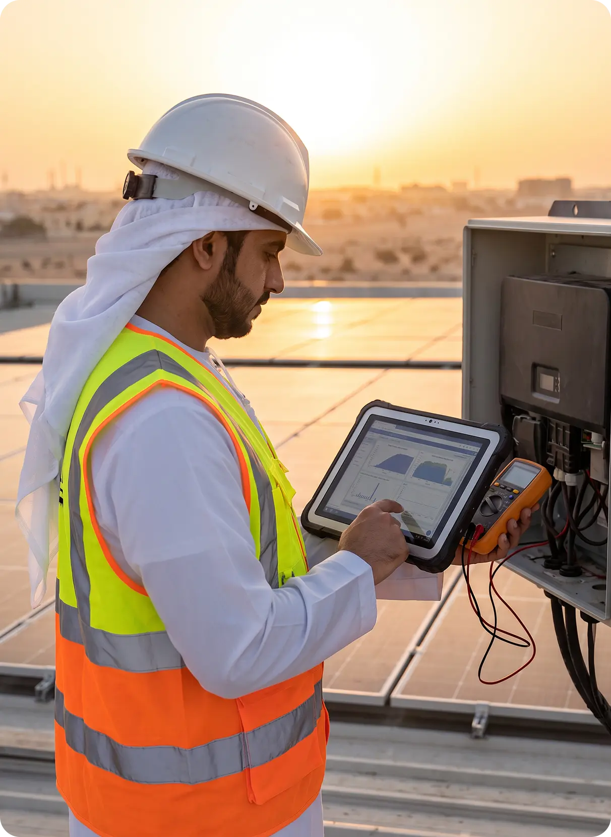 Engineer commissioning a rooftop solar plant