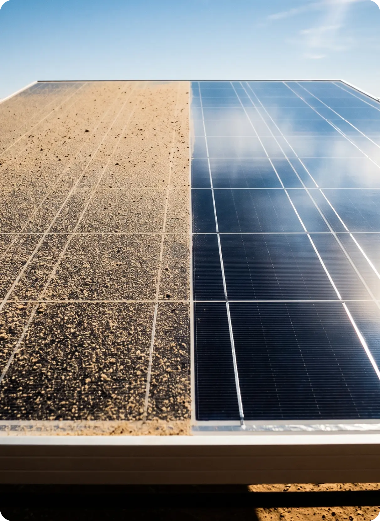 Solar modules before and after cleaning