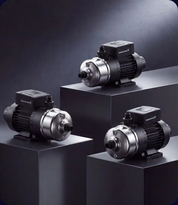 Stainless steel pumps on display stands
