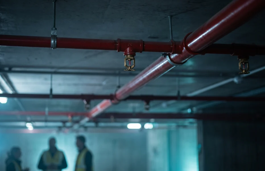 Sprinkler system on the production hall ceiling