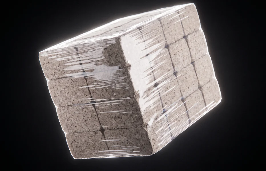 Wrapped stack of composite blocks