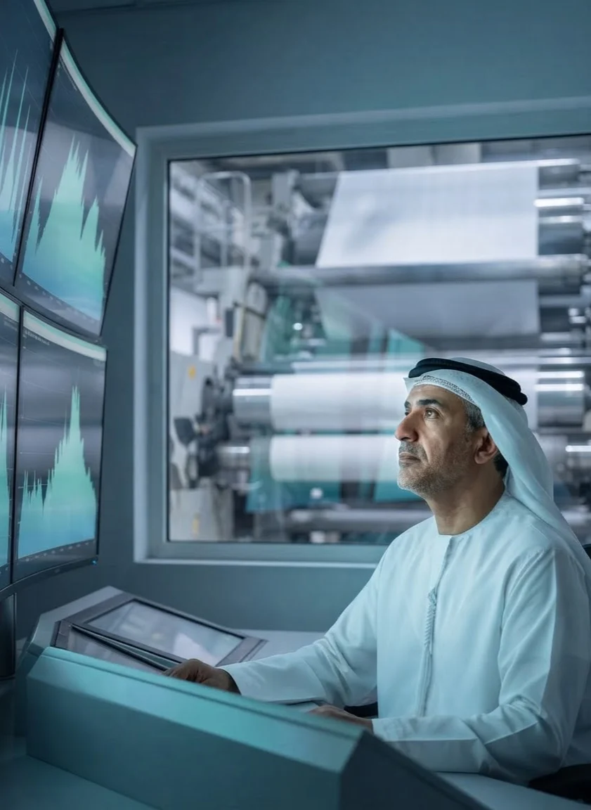 Operator monitoring the paper machine from the control room