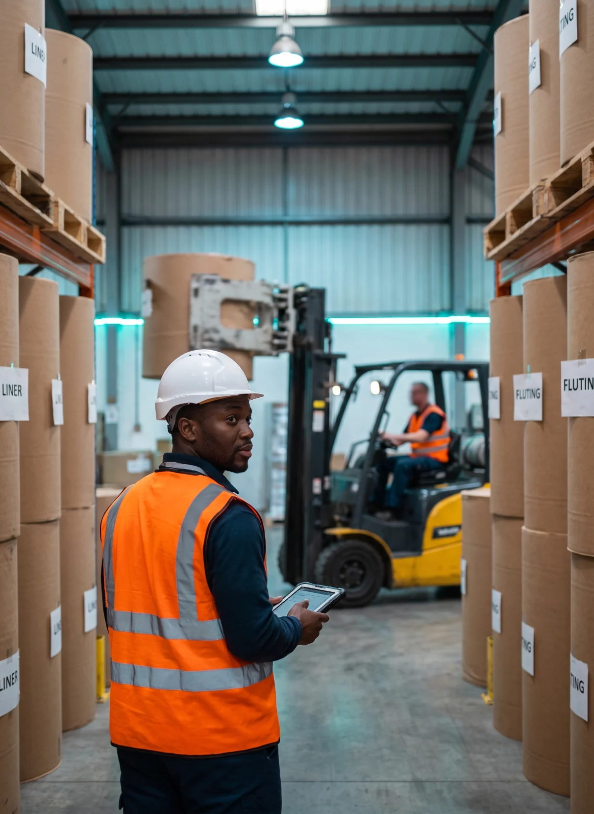 Warehouse team preparing paper for dispatch