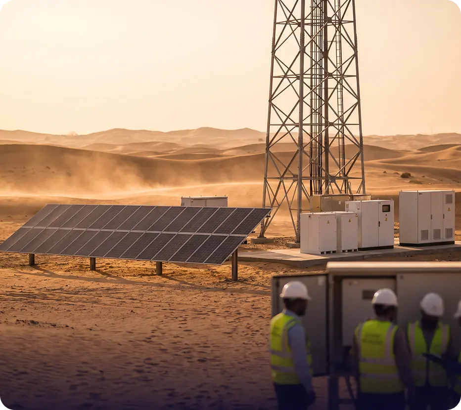 Office buildings with rooftop solar at dusk