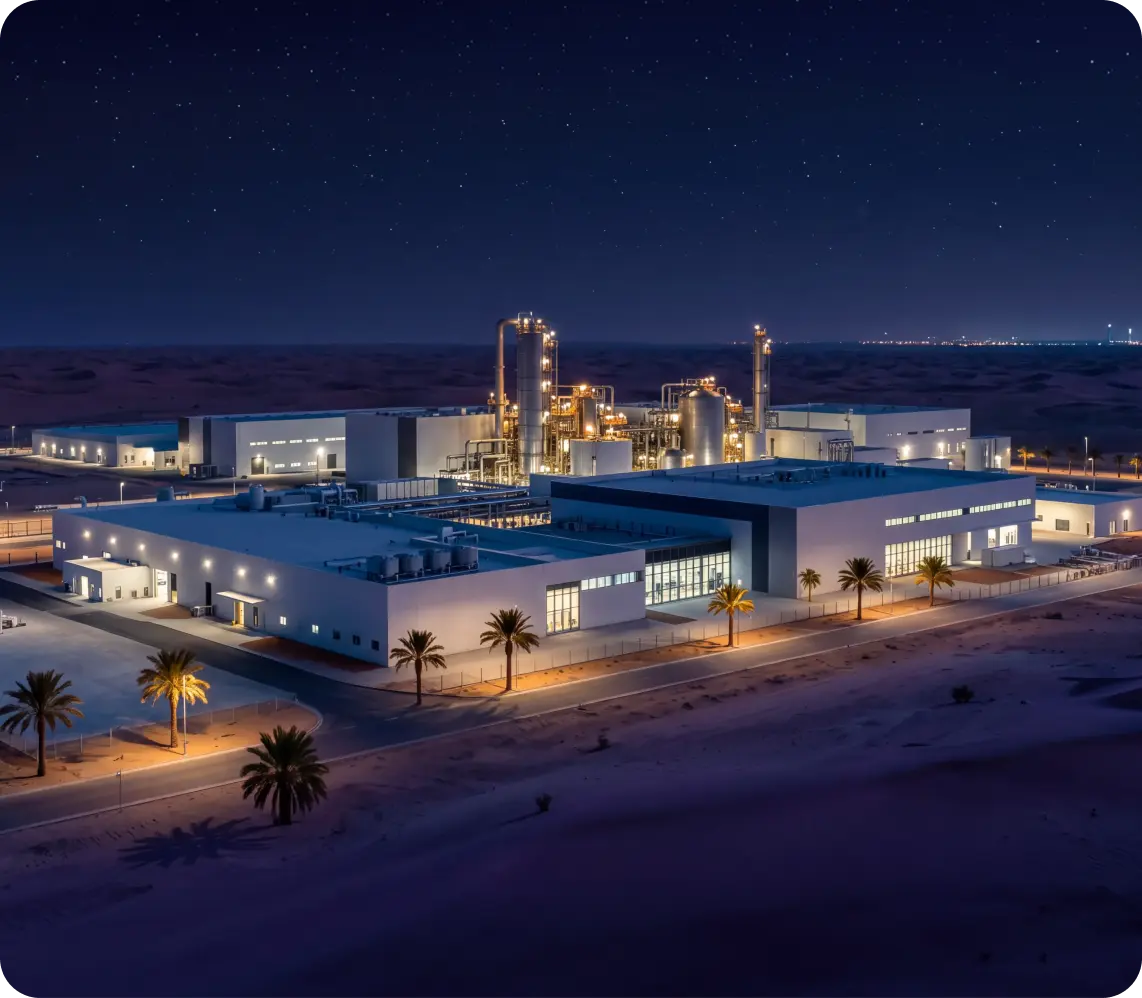 Union Paper Mills site in Al Quoz, Dubai, at dusk