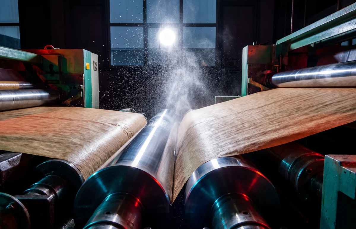 Paper sheet passing through the press rolls of the paper machine