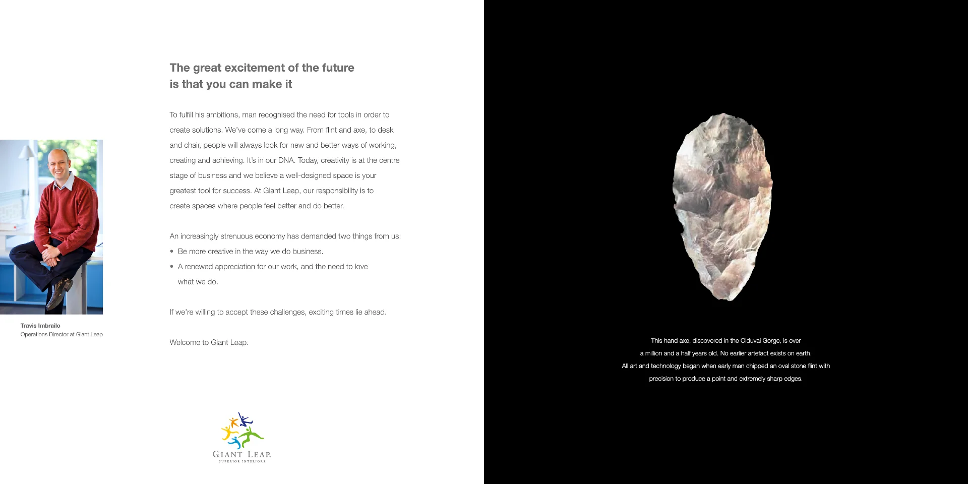 a brochure with a picture of a man sitting on a bench