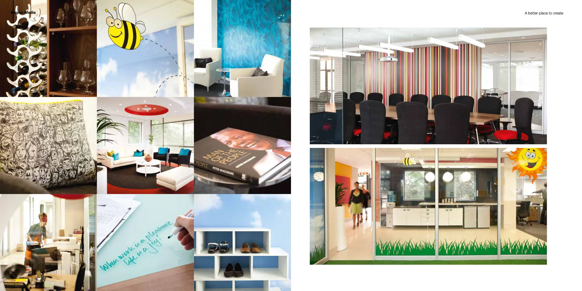 a collage of photos of a waiting room and eating room