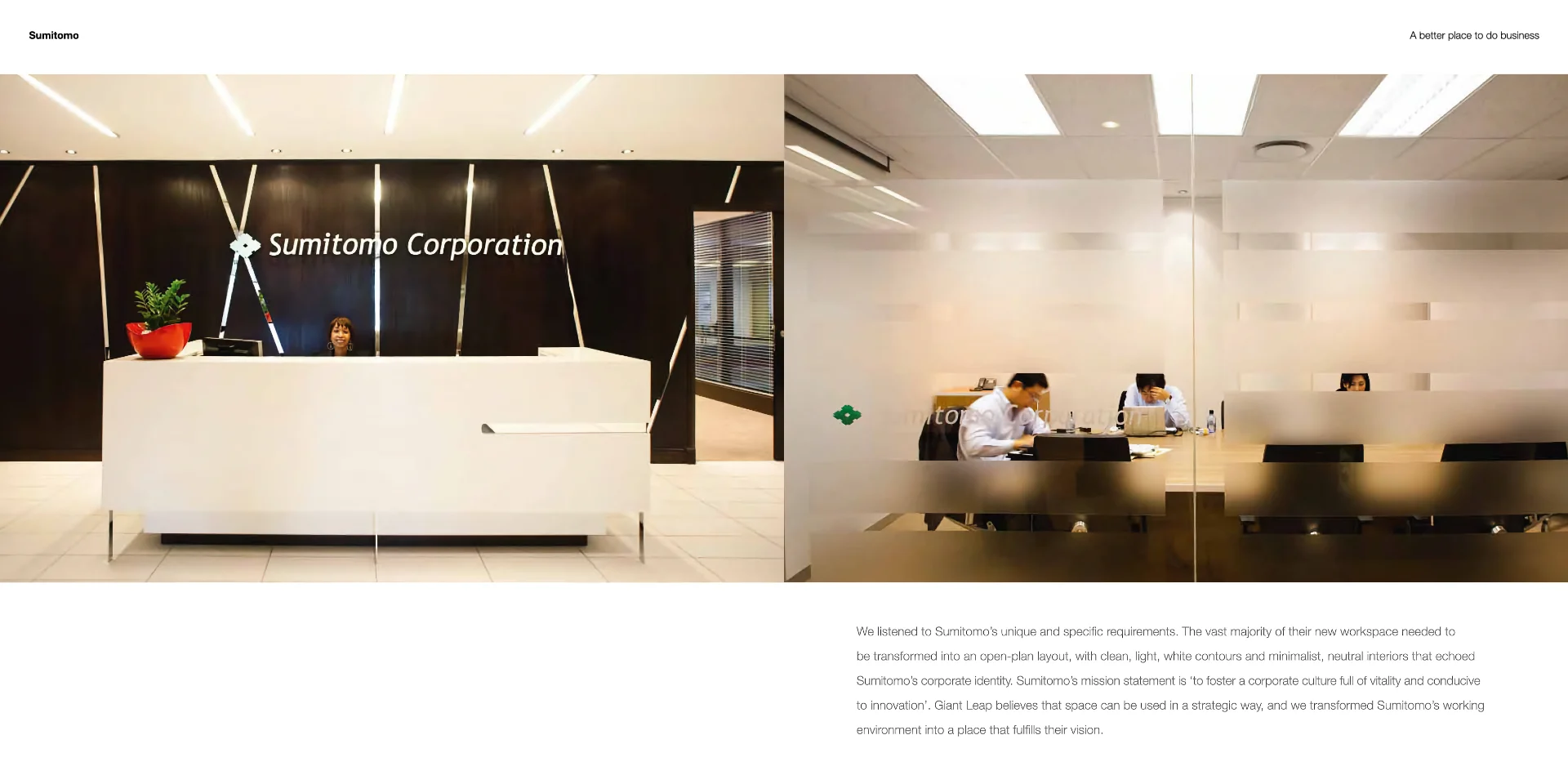 a white reception desk sitting inside of a building