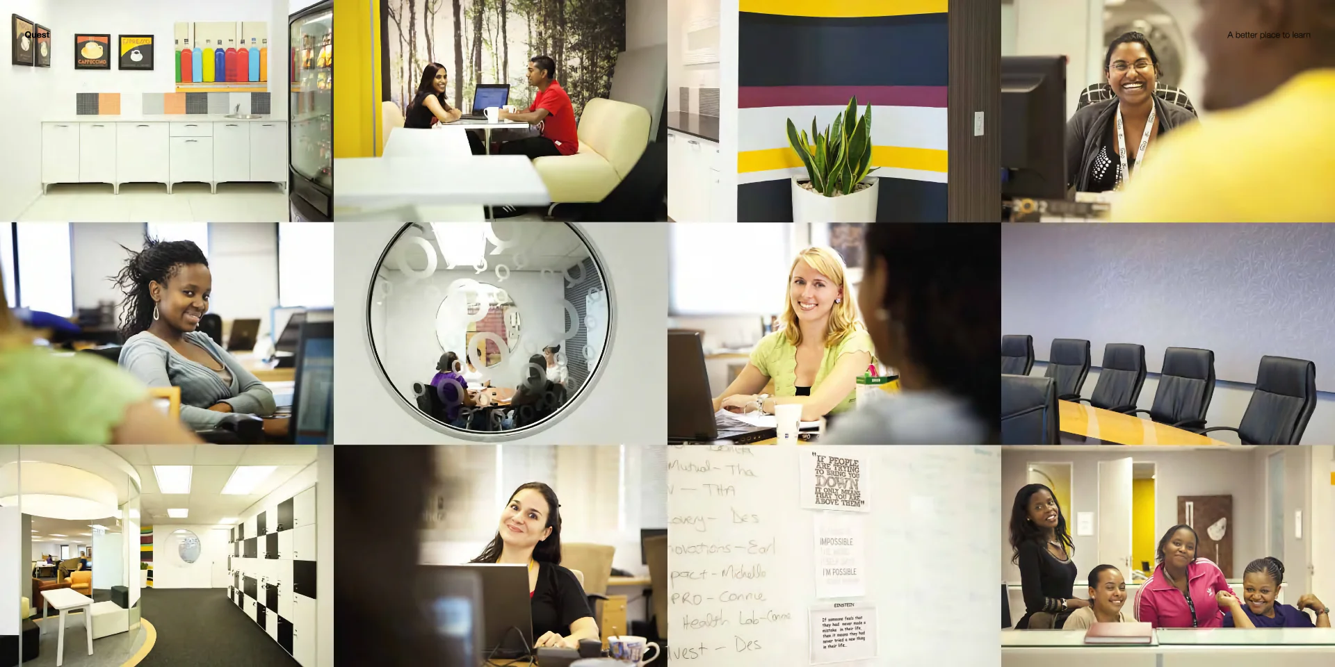 a collage of photos of people sitting around a table