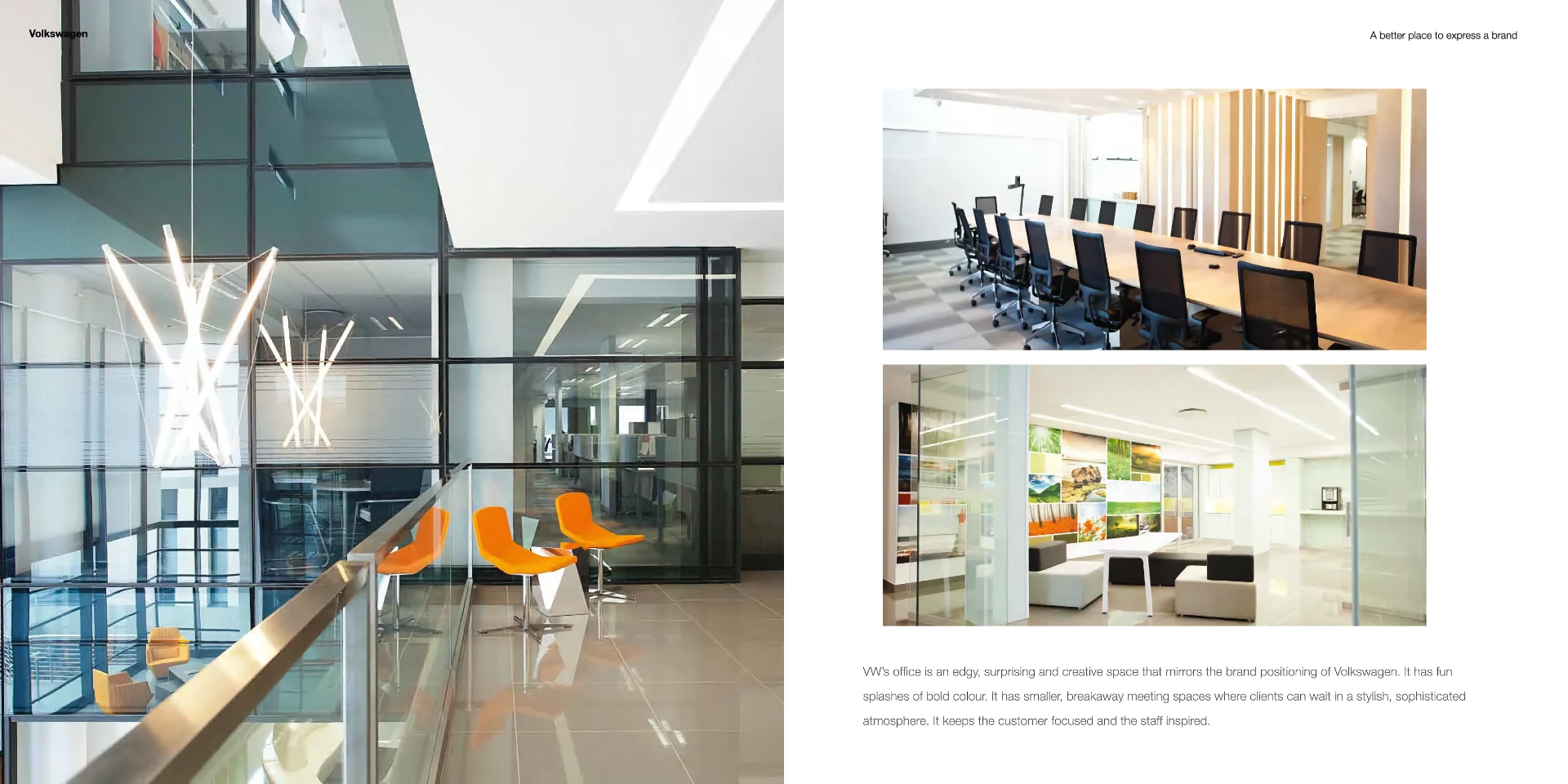 a brochure of a conference room with orange chairs