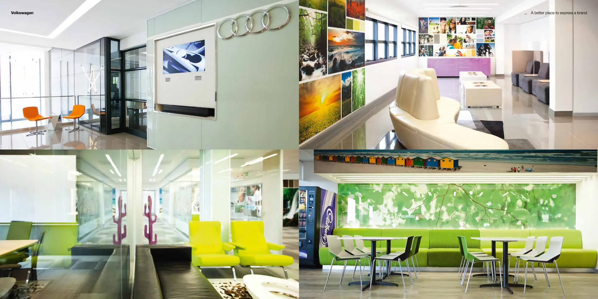 a collage of photos of a modern office