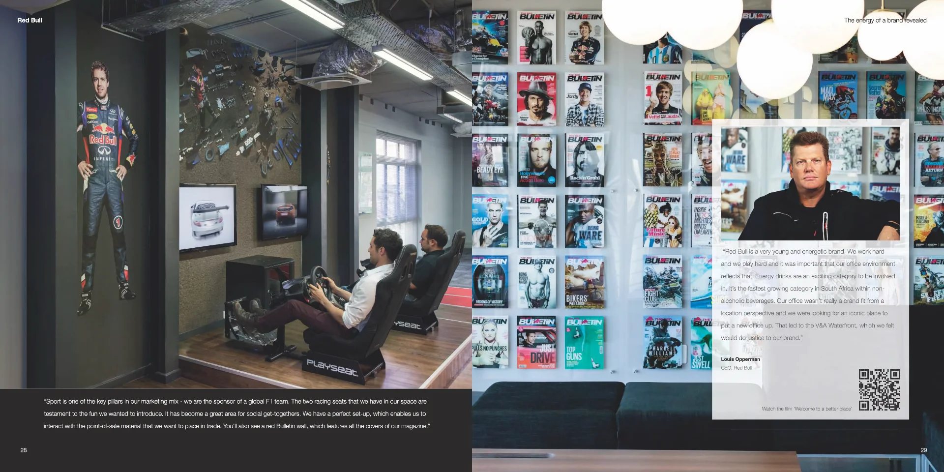 a man sitting in a chair in front of a wall full of pictures