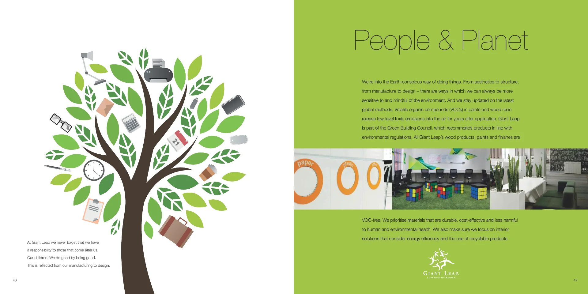 a brochure with a tree and a clock on it