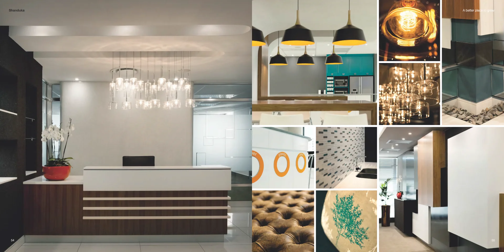 a series of photographs of a reception area