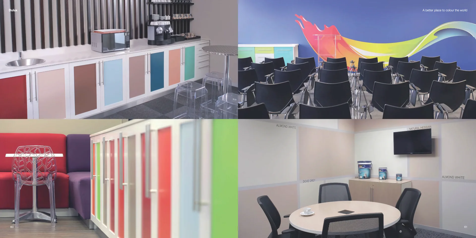 a series of photos of a conference room