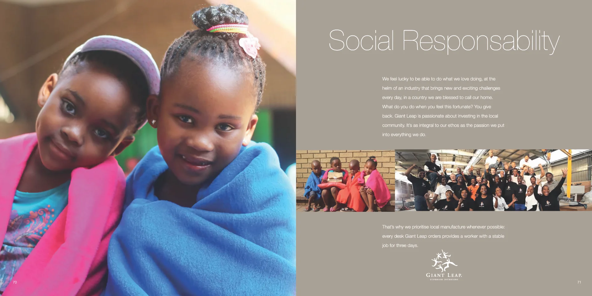 a brochure with two girls wrapped in blankets