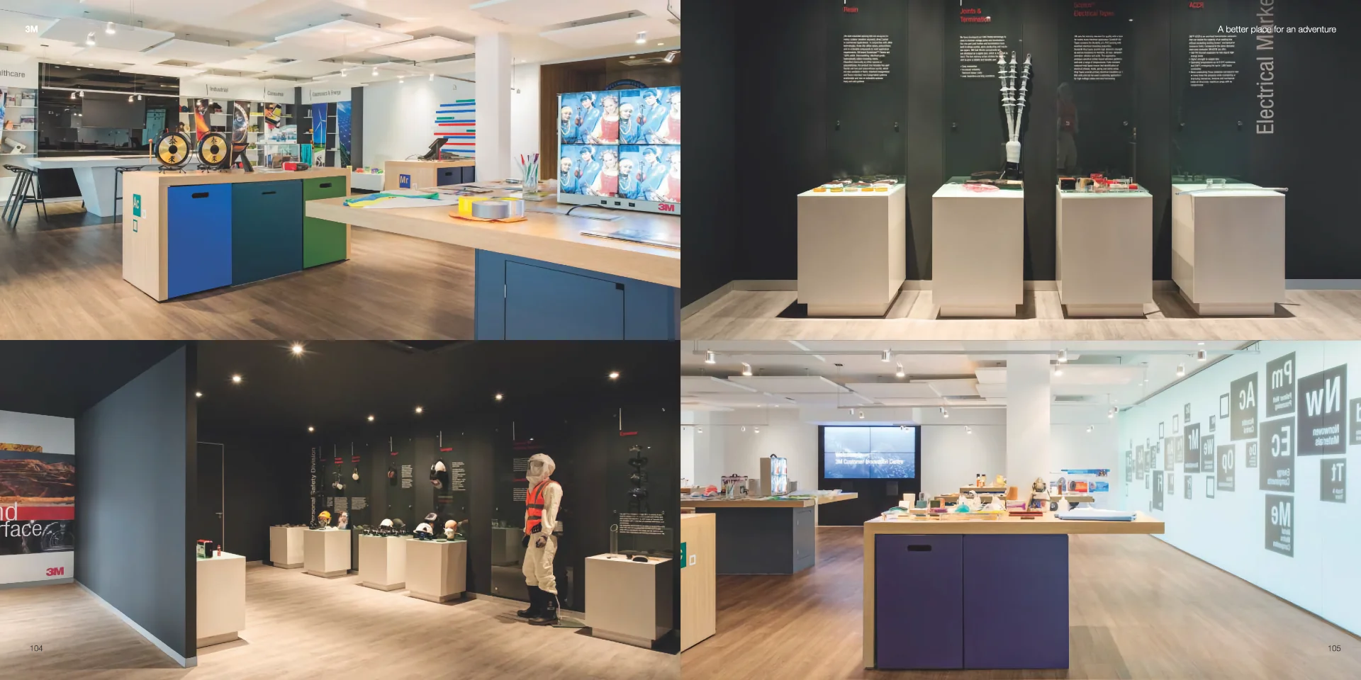 a series of photographs of a museum with various displays