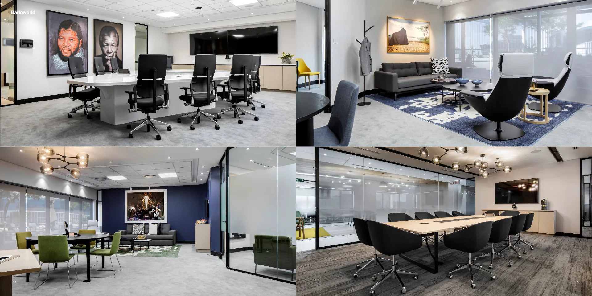 a series of photos of a conference room