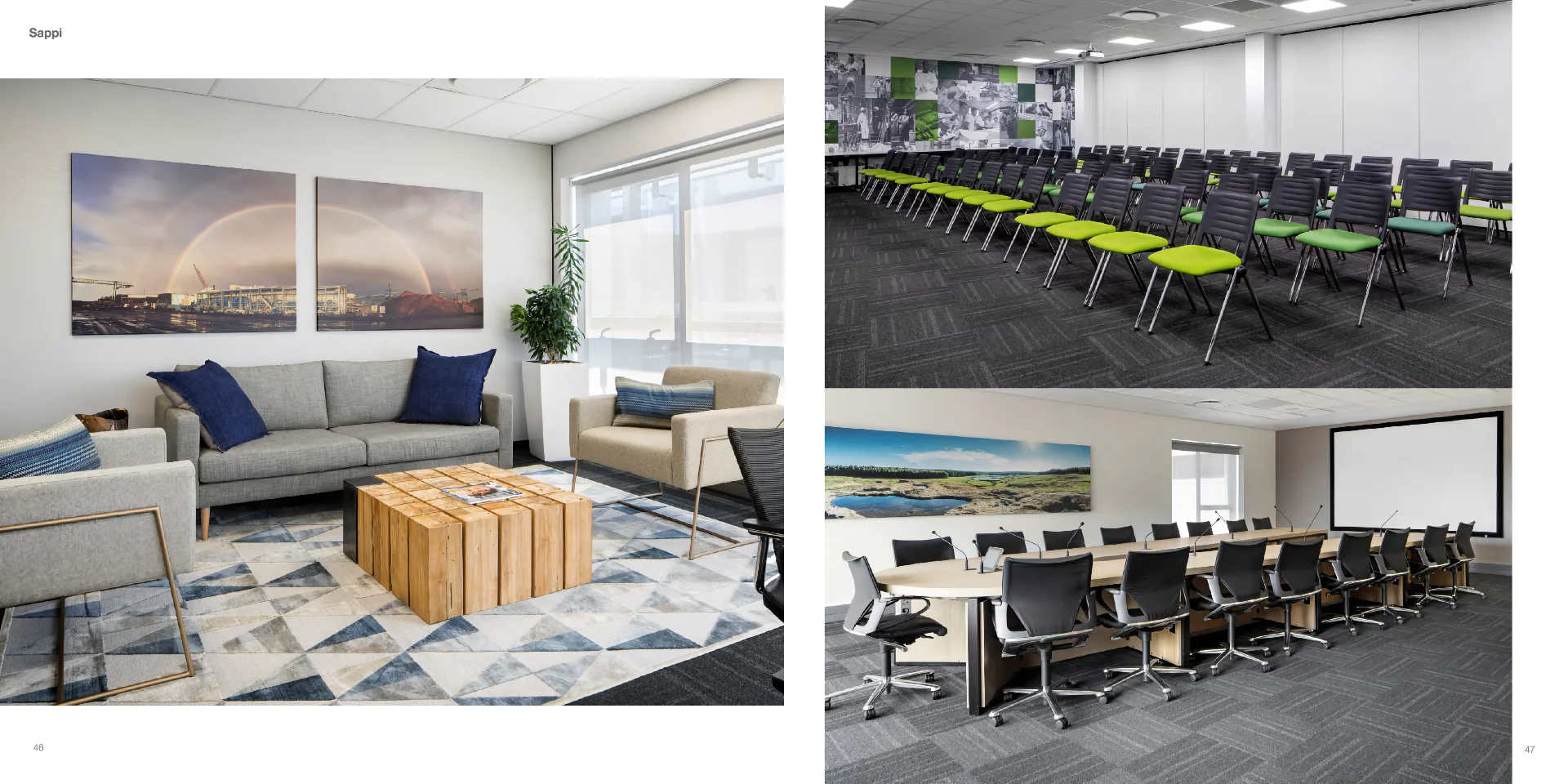 a series of photos of a conference room