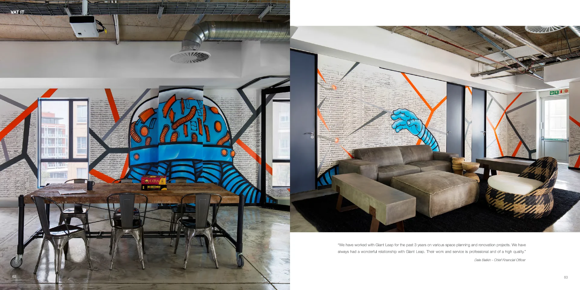a waiting room filled with furniture and a painting on the wall
