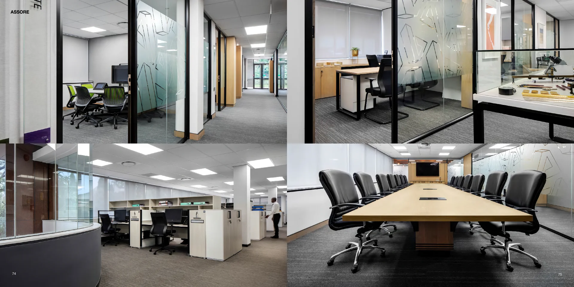 a series of photos showing a conference room