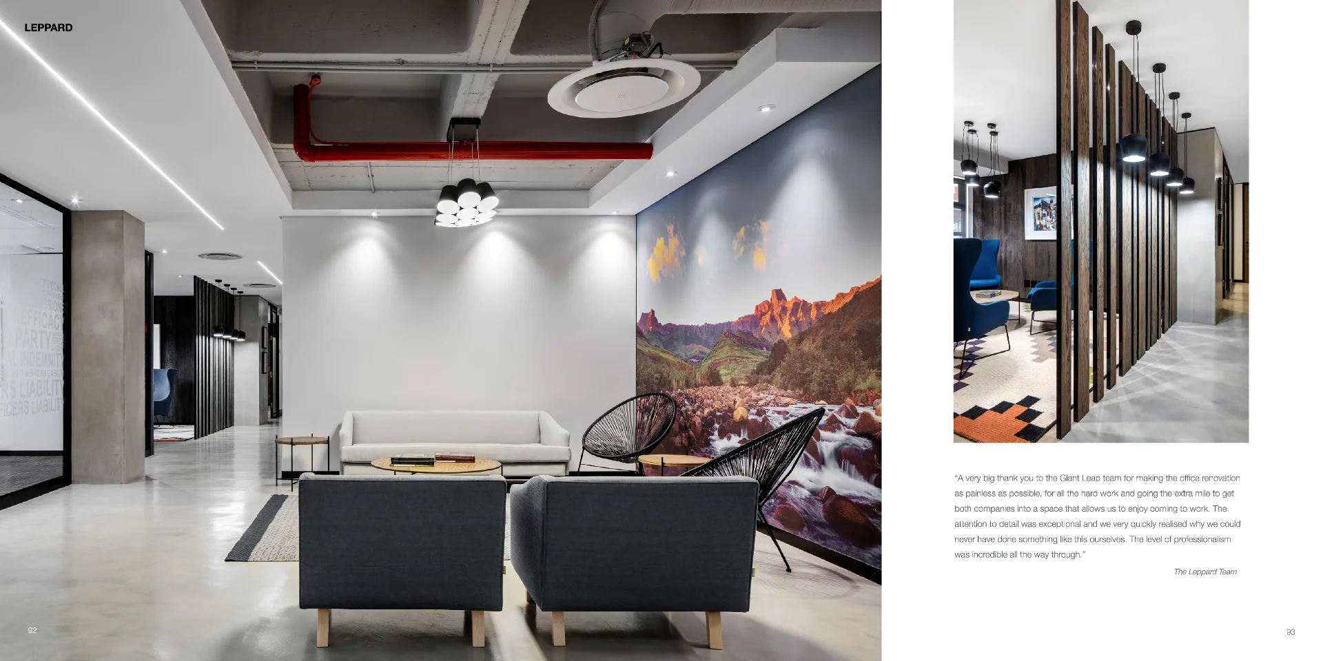 a waiting room filled with furniture and a painting on the wall