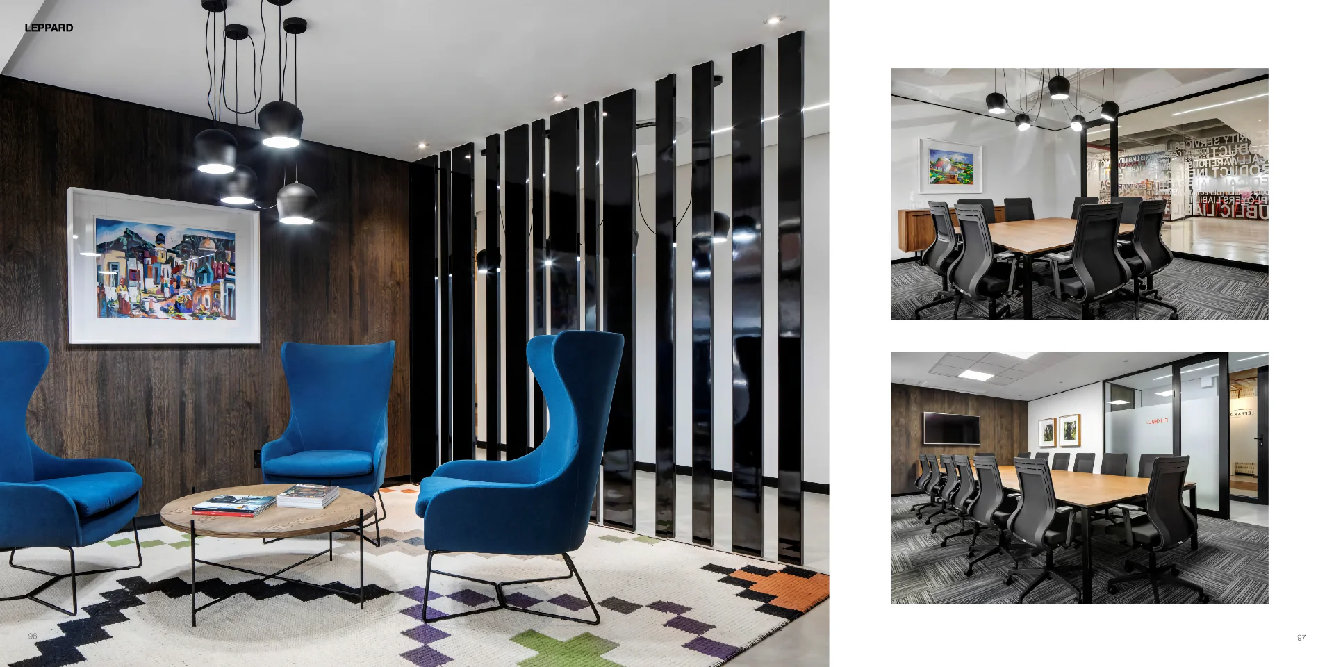 a series of photos of a conference room