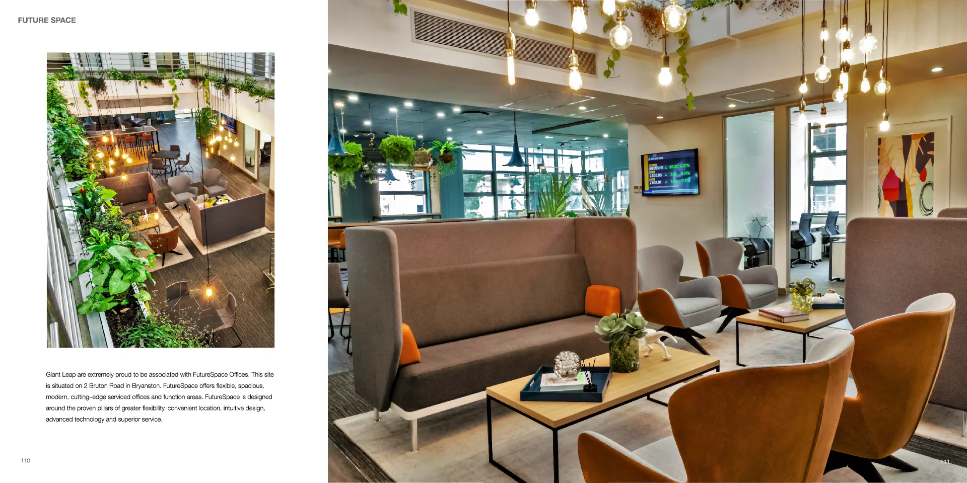 a waiting room filled with lots of furniture and plants