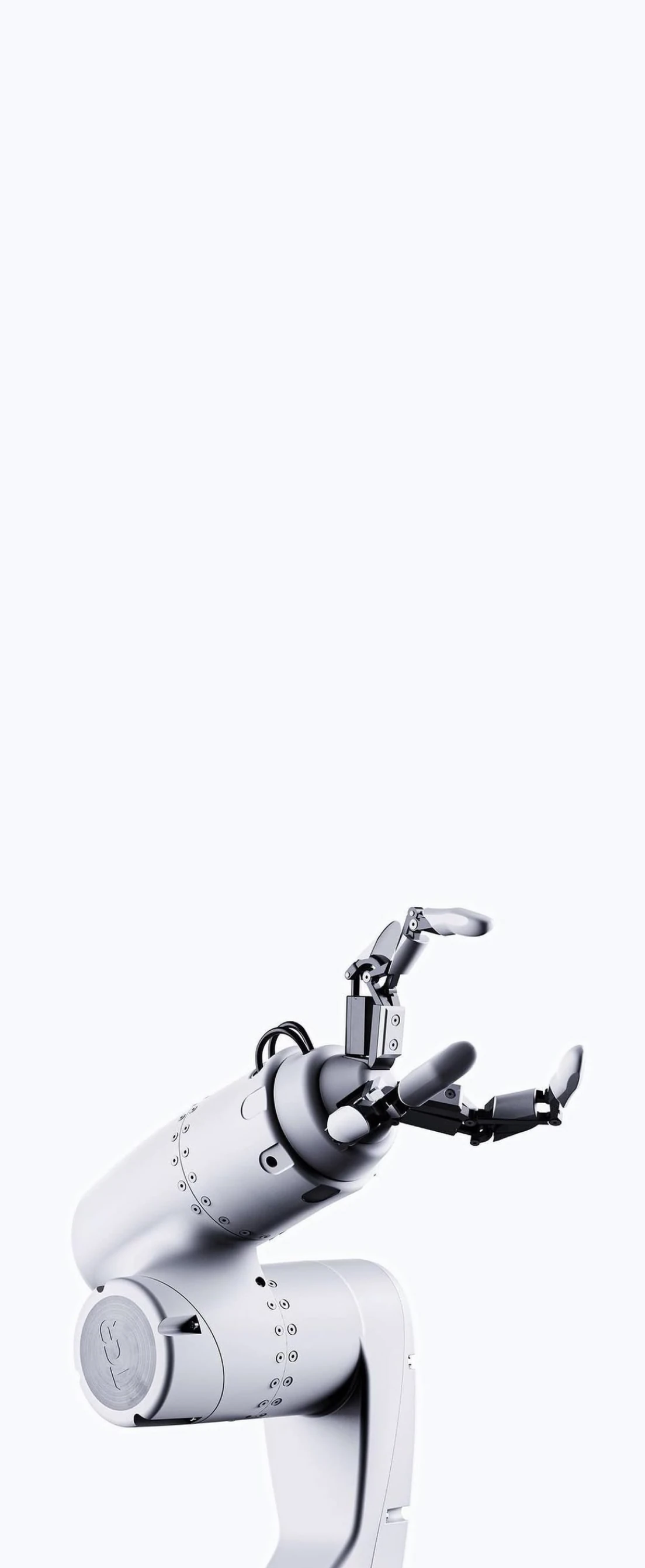 Robotic manufacturing arm against a white background