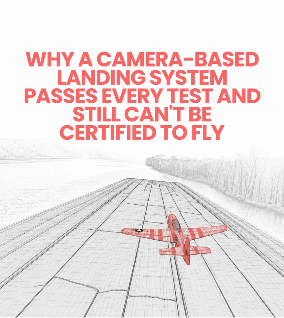 Why a camera-based landing system passes every test and still cannot be certified to fly