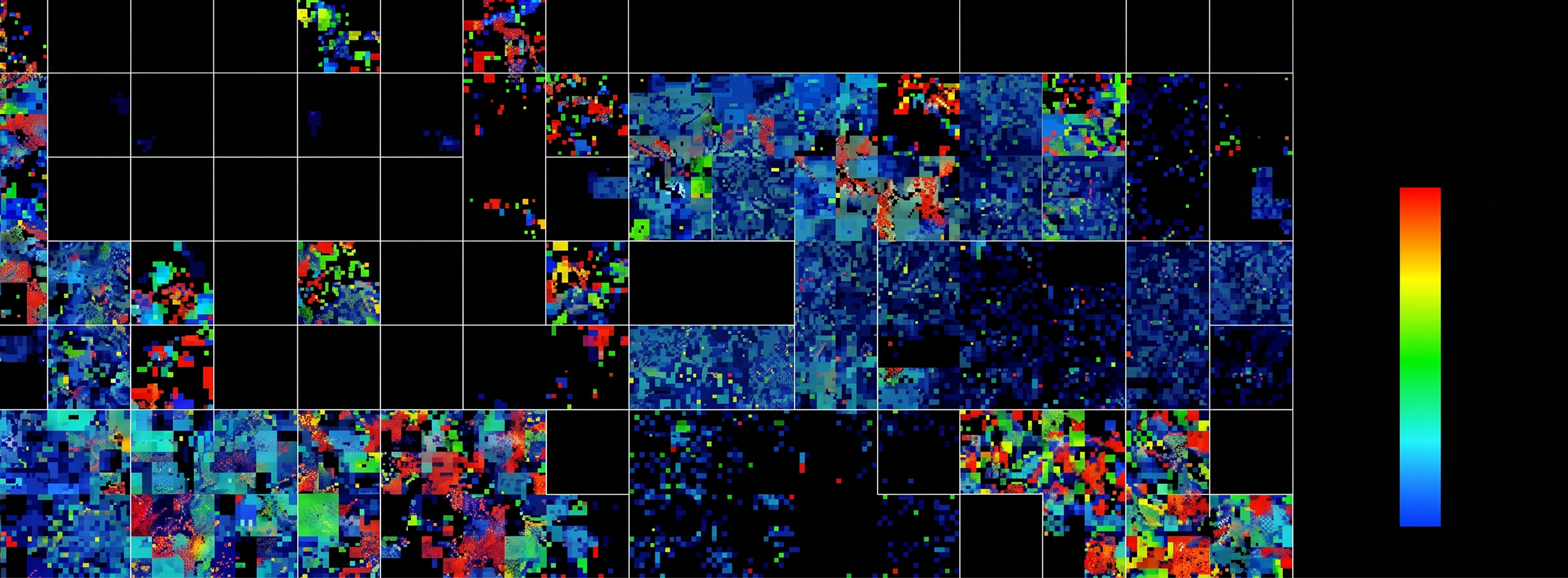 Grid of XAI saliency maps from the position paper, coloured blue through red by attribution strength