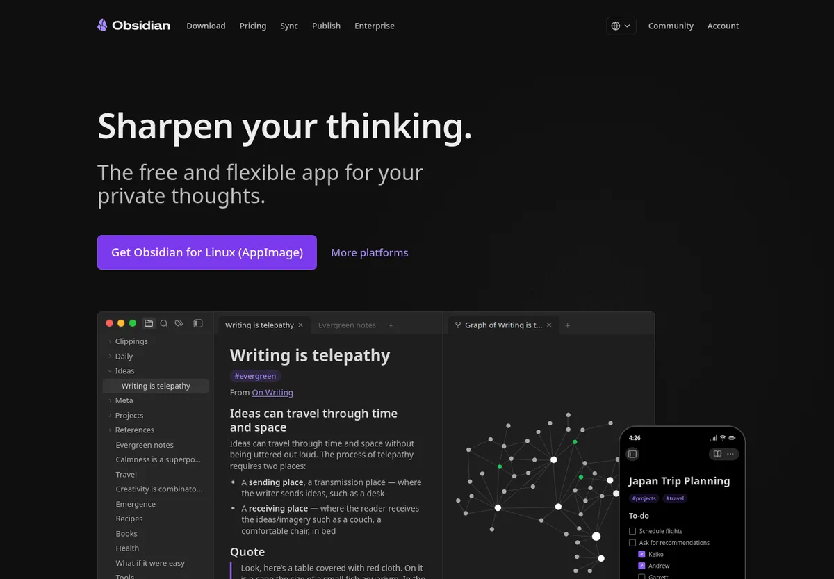 Obsidian, the whole app in one shot
