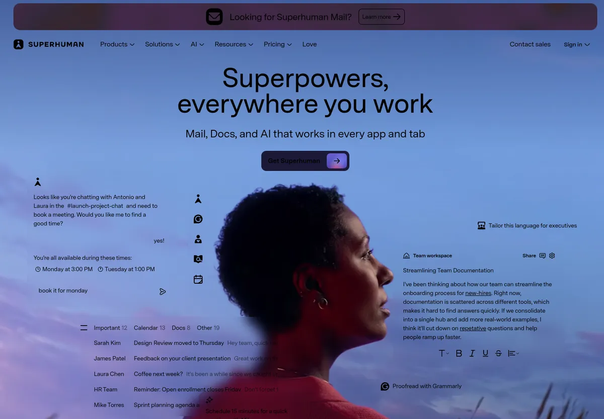 Superhuman, the interface around a face