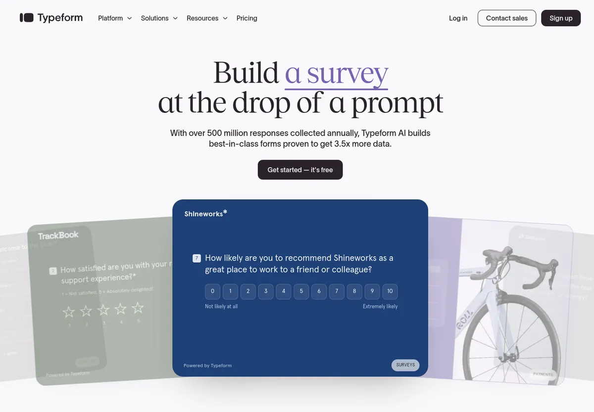 Typeform, one question in the frame