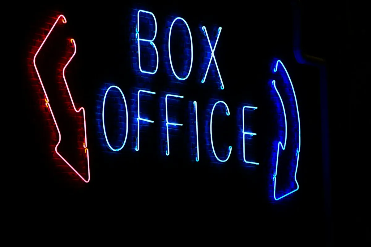 Box office, lit in the dark